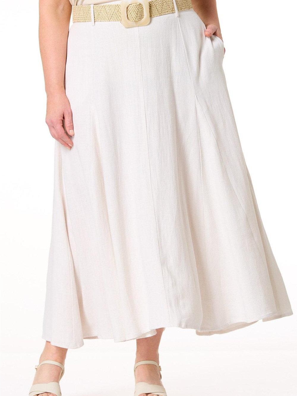 Cato | PLUS SIZE BELTED LINEN MAXI SKIRT KHAKI